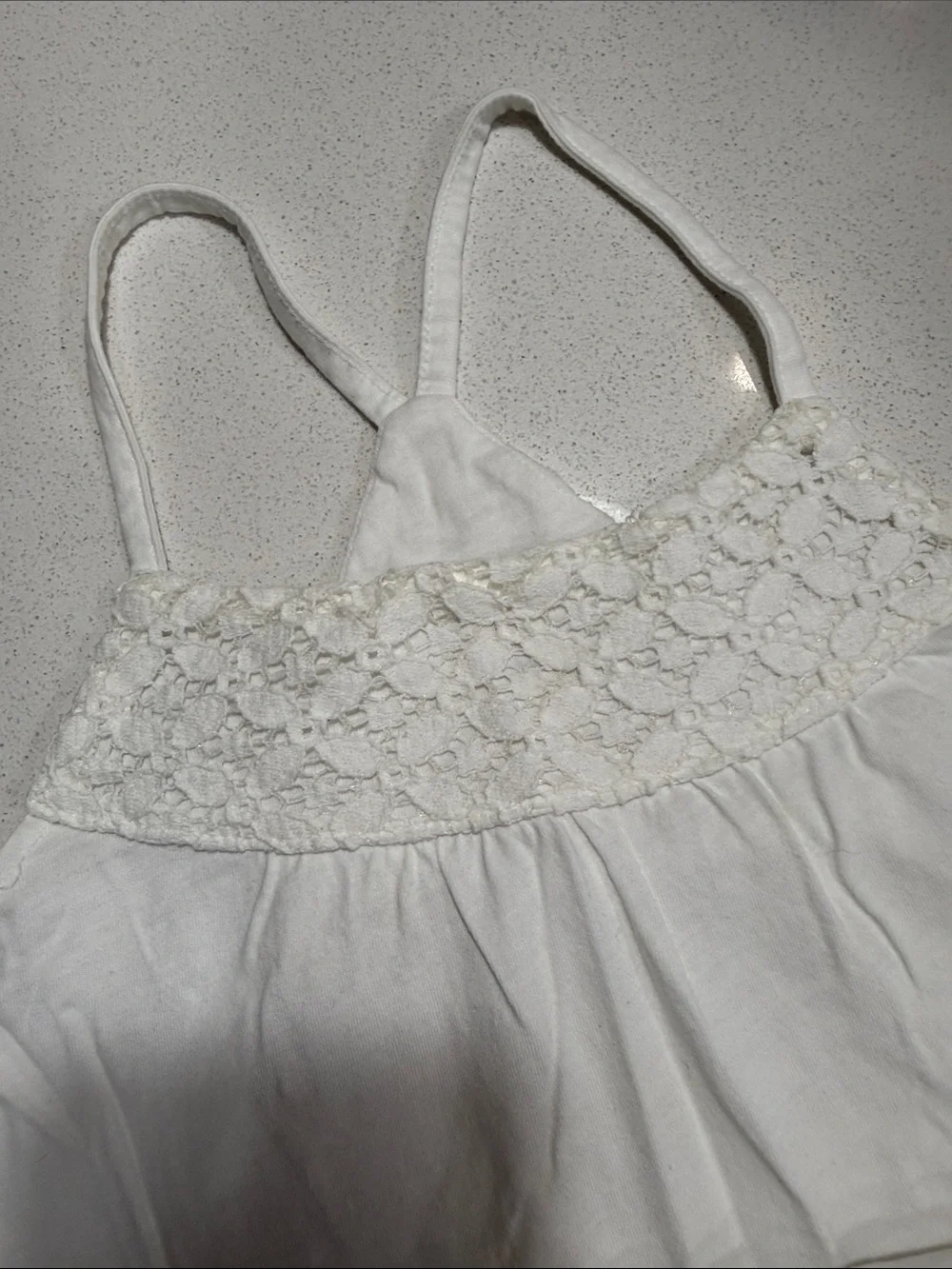 Girls White Lace Yoke Cotton Spaghetti Strap Tank Top